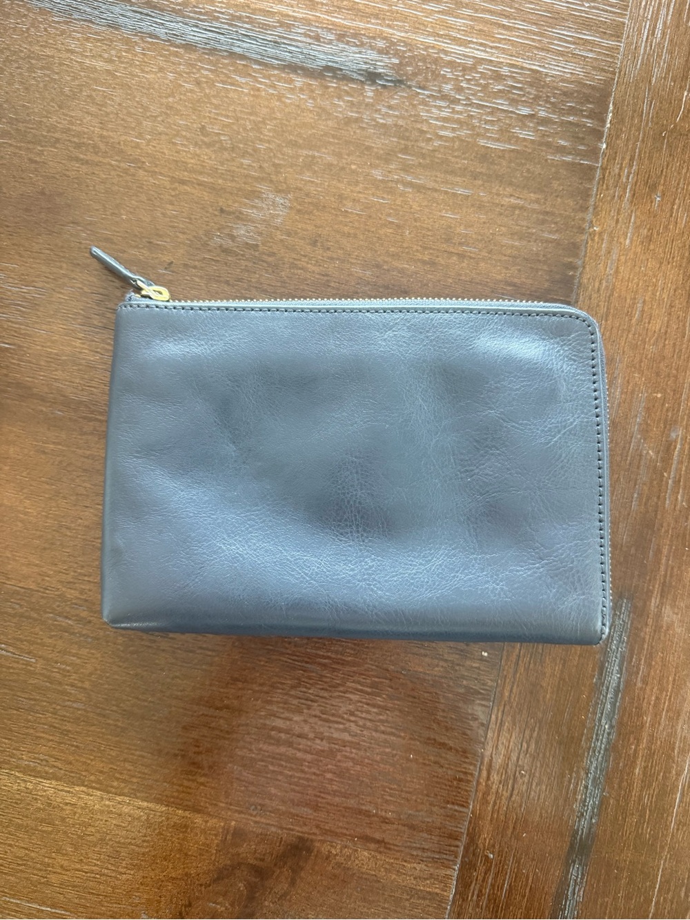 Mark & Graham Navy Leather Commute Zipper Pouch